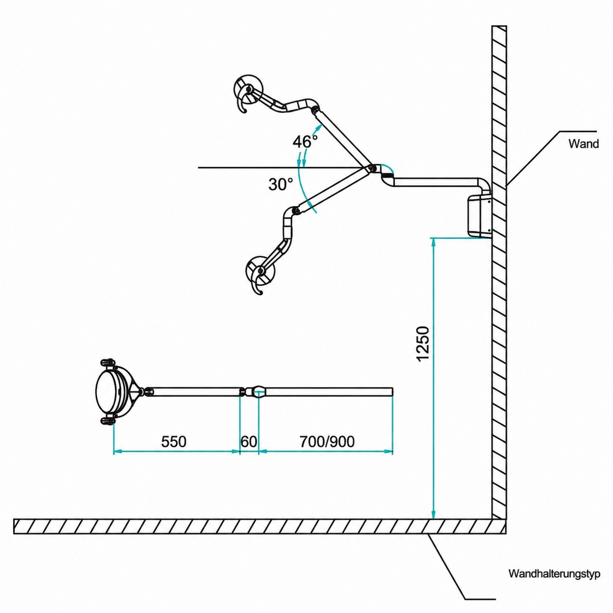 KY&reg; P106A 28W OP-Leuchte f&uuml;r Dentalbereich 9 LED Lampe (an der Wand montiert)